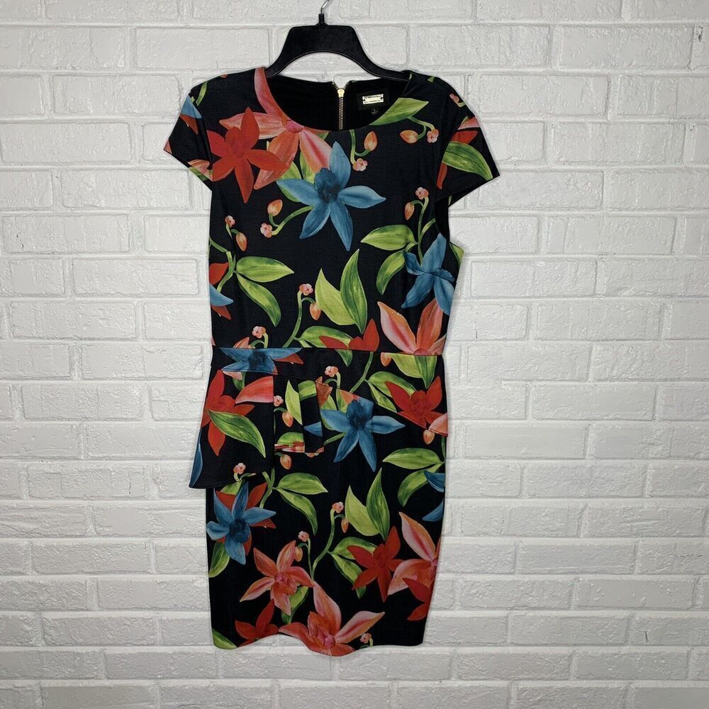 Alexia Admor Faux Peplum Tropical Floral Sheath Dress size Large